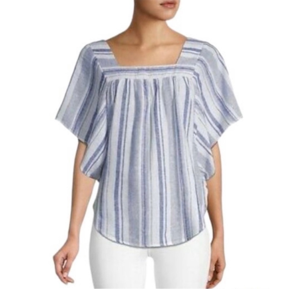 Beachlunchlounge square neck batwing white/blue strip top